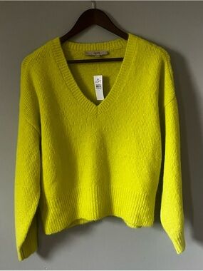 LOFT Bright Neon Yellow V-Neck Sweater